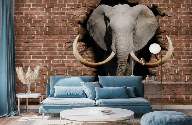 3D | 3D Elephant Brick Mural Non-Woven Wallpaper 1ft2 Red 3D 3D