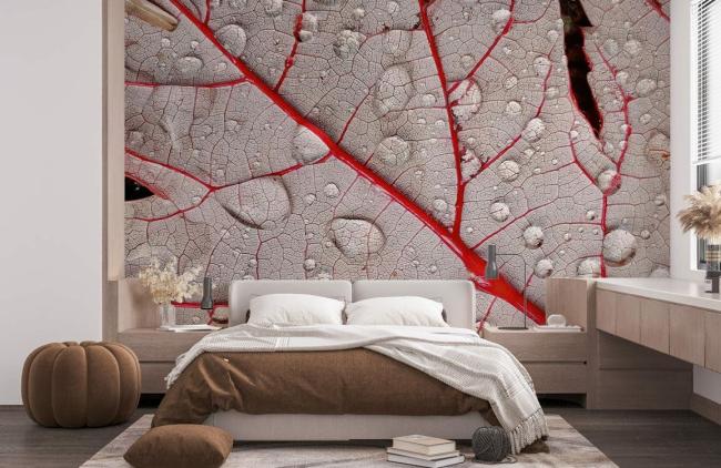 3D | Abstract Red Veined Leaf Mural Non-Woven Wallpaper 1ft2 Red 3D 3D