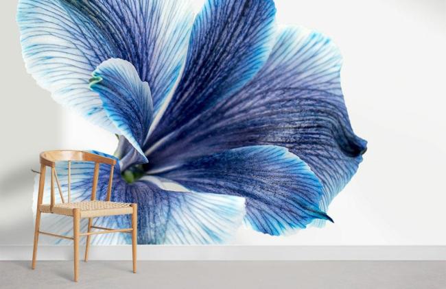 3D | Blue Blooming Floral Mural Non-Woven Wallpaper 1ft2 Blue and White 3D 3D