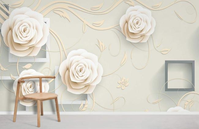 3D | Elegant Beige Floral 3D Mural Non-Woven Wallpaper 1ft2 Beige 3D 3D