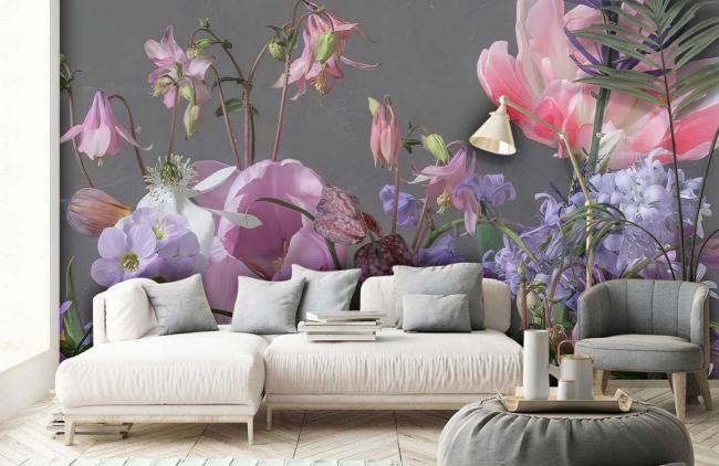 3D | Elegant Botanical Garden Floral Non-Woven Wallpaper 1ft2 Grey 3D 3D