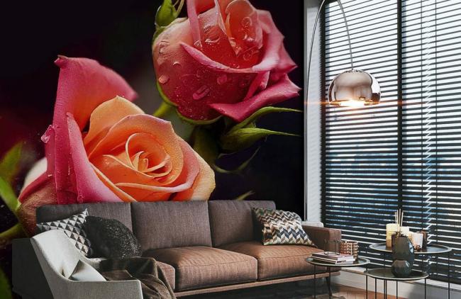 3D | Elegant Rose Floral Mural Non-Woven Wallpaper 1ft2 Pink and Red 3D 3D