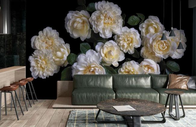 3D | Elegant White Floral Non-Woven Wallpaper Mural 1ft2 White and Dark 3D 3D