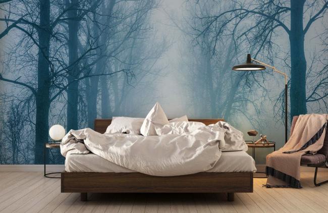 3D | Misty Forest Road Blue Mural Non-Woven Wallpaper 1ft2 Blue 3D 3D