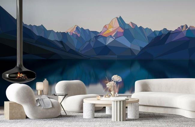 3D | Modern Abstract Geometric Mountain Mural Non-Woven Wallpaper 1ft2 Blue and White 3D 3D