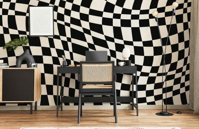 3D | Modern Black White Geometric Non-Woven Wallpaper Mural 1ft2 Black and White 3D 3D