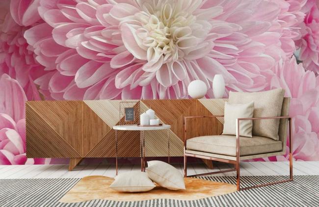 3D | Pink Chrysanthemum Floral Mural Non-Woven Wallpaper 1ft2 Pink 3D 3D