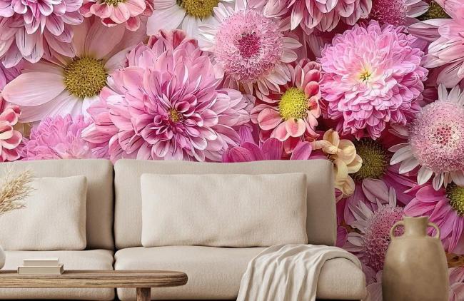 3D | Pink Floral Blossom Mural Non-Woven Wallpaper 1ft2 Pink and Beige 3D 3D