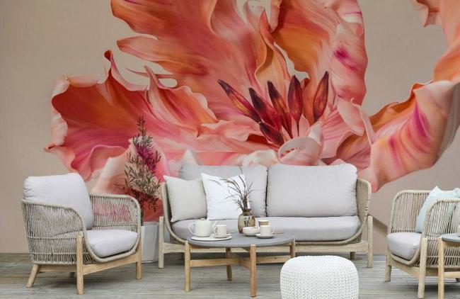 3D | Pink Floral Watercolor Mural Non-Woven Wallpaper 1ft2 Pink 3D 3D