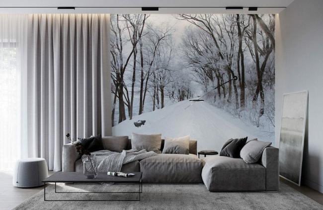 3D | Serene Snowy Forest Path Mural Non-Woven Wallpaper 1ft2 White 3D 3D