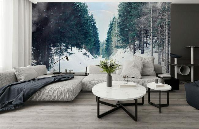 3D | Serene Winter Forest Road Mural Non-Woven Wallpaper 1ft2 Blue and White 3D 3D