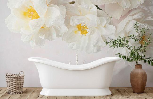 3D | Soft White Floral Blossom Mural Non-Woven Wallpaper 1ft2 White 3D 3D