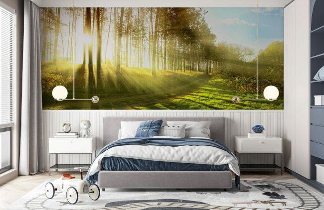 3D | Sunlit Forest Trail Nature Mural Non-Woven Wallpaper 1ft2 Green 3D 3D