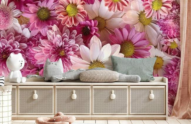 3D | Vibrant Pink Floral Bloom Mural Non-Woven Wallpaper 1ft2 Pink 3D 3D