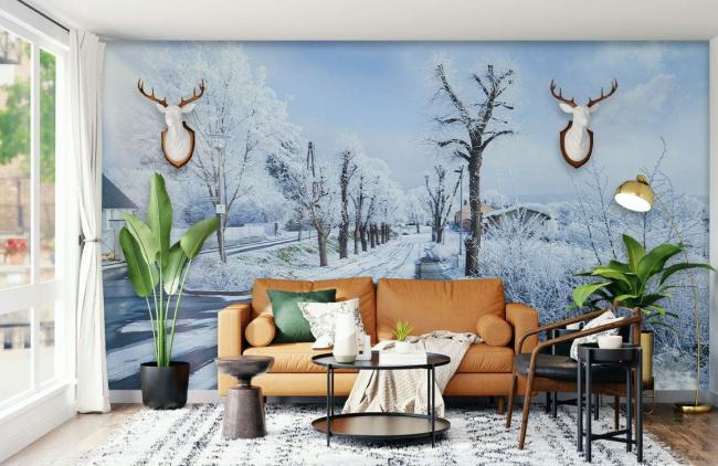 3D | Winter Frost Nature Landscape Mural Non-Woven Wallpaper 1ft2 Blue and White 3D 3D