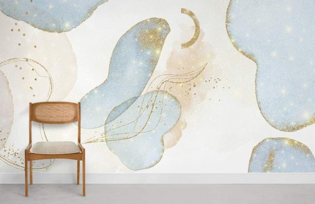 Abstract | Abstract Blue Gold Watercolor Non-Woven Wallpaper Mural 1ft2 Blue and Gold Abstract Abstract