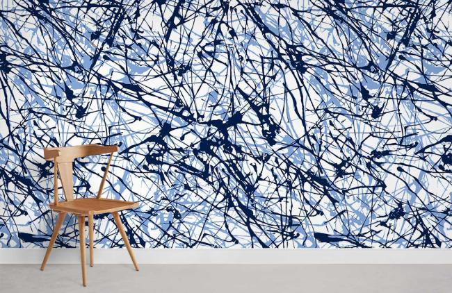 Abstract | Abstract Blue Ink Splatter Mural Non-Woven Wallpaper 1Roll Blue and White Abstract Abstract