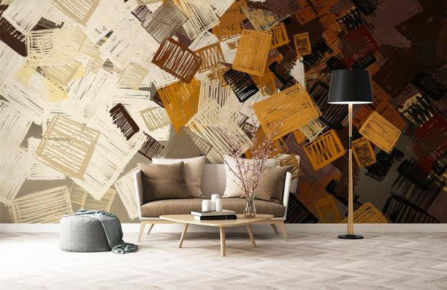 Abstract | Abstract Geometric Brushstroke Mural Non-Woven Wallpaper 1ft2 Beige Abstract Abstract