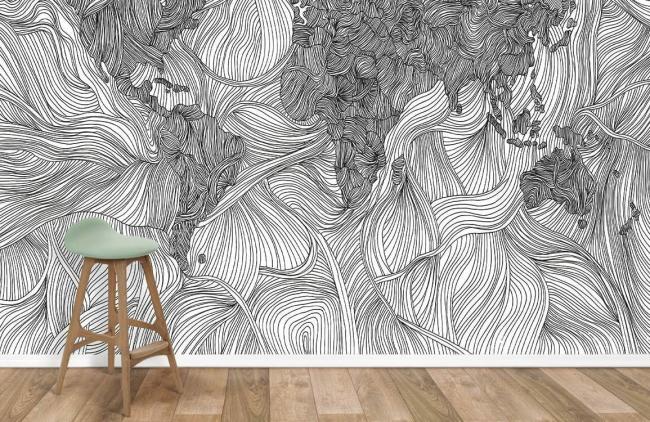 Abstract | Abstract Line Art Monochrome Mural Non-Woven Wallpaper 1ft2 Black and White Abstract Abstract