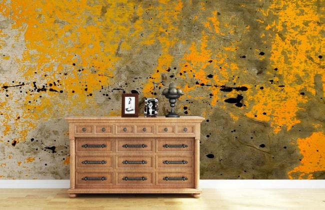 Abstract | Abstract Orange Splatter Concrete Mural Non-Woven Wallpaper 1ft2 Orange and Grey Abstract Abstract