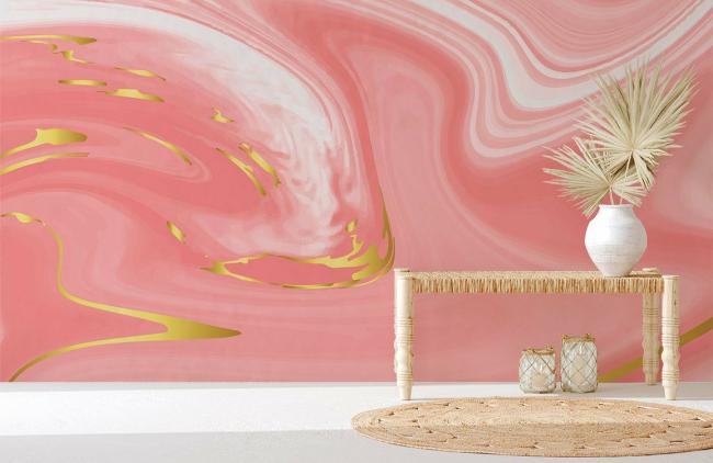 Abstract | Abstract Pink Gold Marble Mural Non-Woven Wallpaper 1ft2 Pink and Gold Abstract Abstract