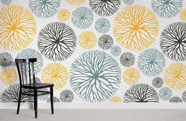 Abstract | Abstract Sea Coral Pattern Mural Non-Woven Wallpaper 1Roll Yellow, Grey, Teal Abstract Abstract