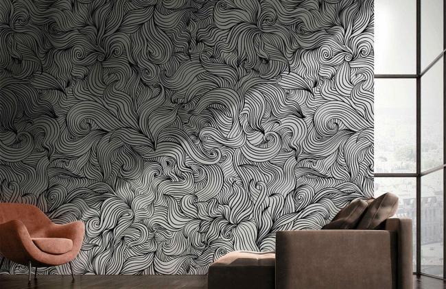 Abstract | Abstract Swirl Pattern Black Mural Non-Woven Wallpaper 1ft2 black and white Abstract Abstract