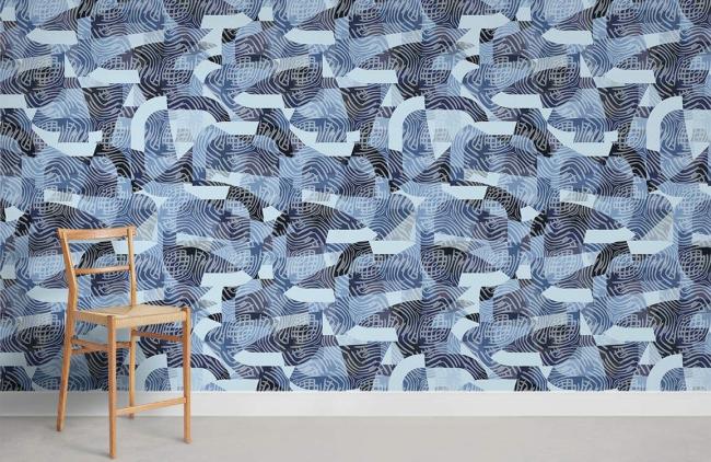 Abstract | Abstract Wave Pattern Blue Mural Non-Woven Wallpaper 1Roll Blue and White Abstract Abstract