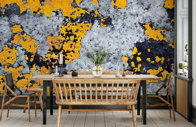 Abstract | Abstract Yellow Lichen Stone Mural Non-Woven Wallpaper 1ft2 Yellow and Grey Abstract Abstract