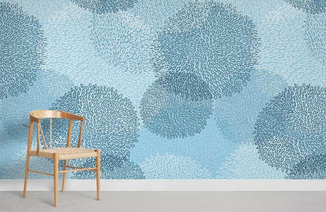 Abstract | Blue Floral Blossom Geometric Mural Non-Woven Wallpaper 1Roll Blue Abstract Abstract