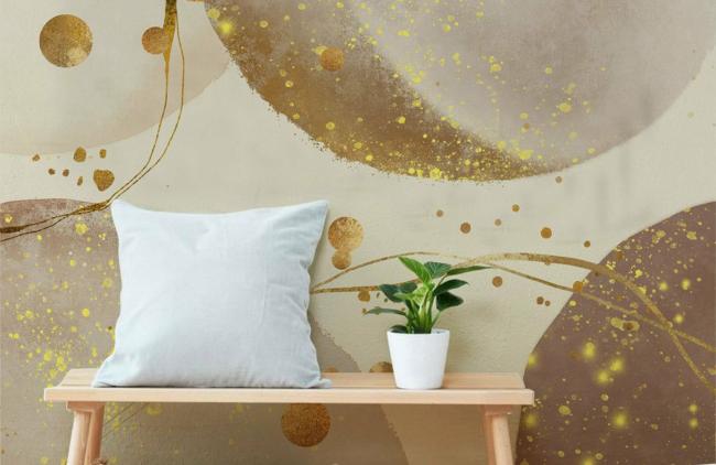 Abstract | Gold Speckled Abstract Circular Design Mural Non-Woven Wallpaper 1ft2 Beige and Gold Abstract Abstract