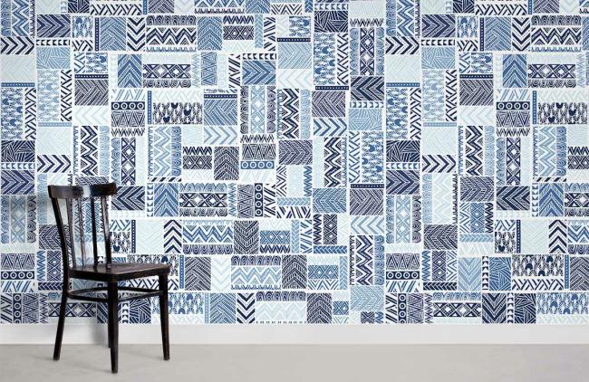 Abstract | Modern Geometric Blue Patterned Mural Non-Woven Wallpaper 1Roll Blue and White Abstract Abstract