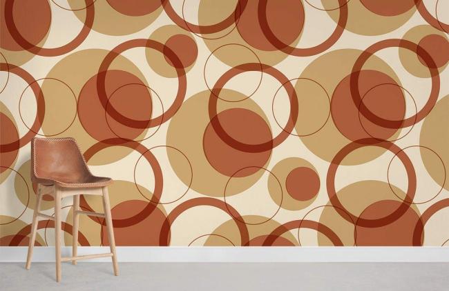 Abstract | Retro Geometric Circle Pattern Mural Non-Woven Wallpaper 1Roll Beige and Maroon Abstract Abstract