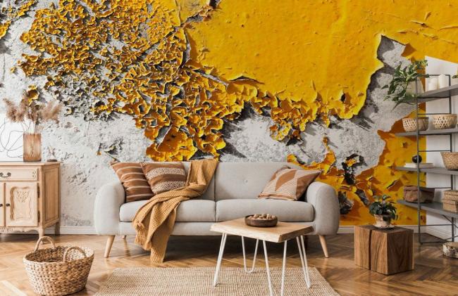 Abstract | Rustic Yellow Peeling Texture Mural Non-Woven Wallpaper 1ft2 Yellow Abstract Abstract