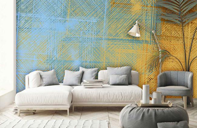 Art Decor | Abstract Blue and Gold Mural Non-Woven Wallpaper 1ft2 Blue and Gold Art Decor Art Decor