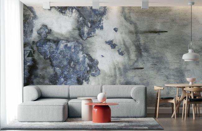 Art Decor | Abstract Blue Marble Effect Mural Non-Woven Wallpaper 1ft2 Blue and Grey Art Decor Art Decor