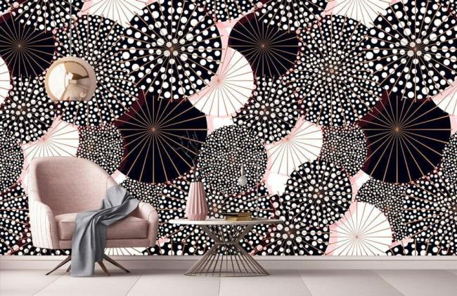 Art Decor | Abstract Dandelion Puff Geometric Mural Non-Woven Wallpaper 1Roll Pink and Black Art Decor Art Decor