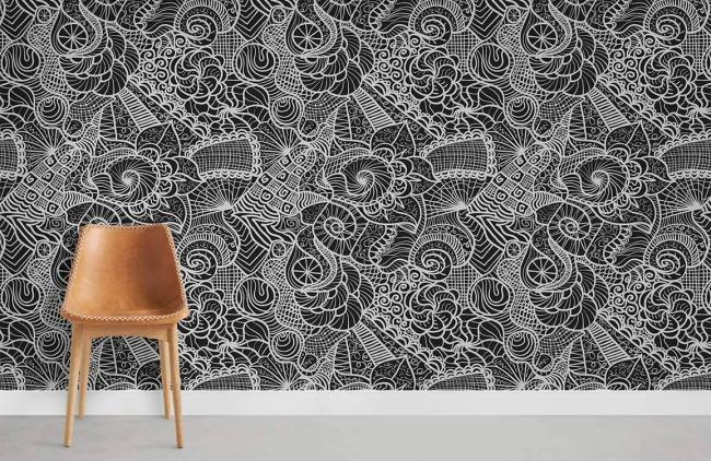 Art Decor | Abstract Floral Lace Pattern Mural Non-Woven Wallpaper 1Roll Black and White Art Decor Art Decor