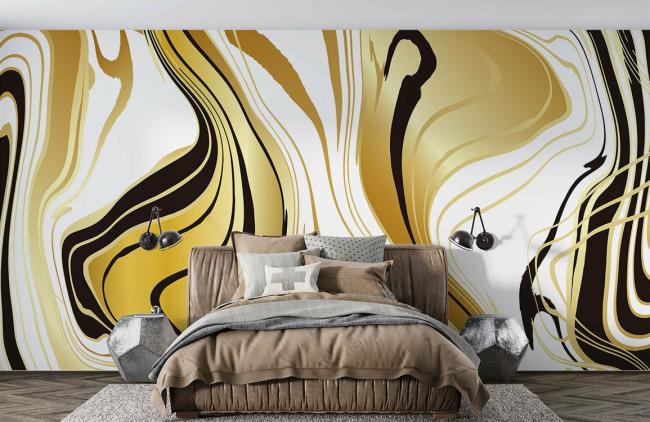 Art Decor | Abstract Gold Swirl Luxury Non-Woven Wallpaper Mural 1ft2 Gold and Black Art Decor Art Decor