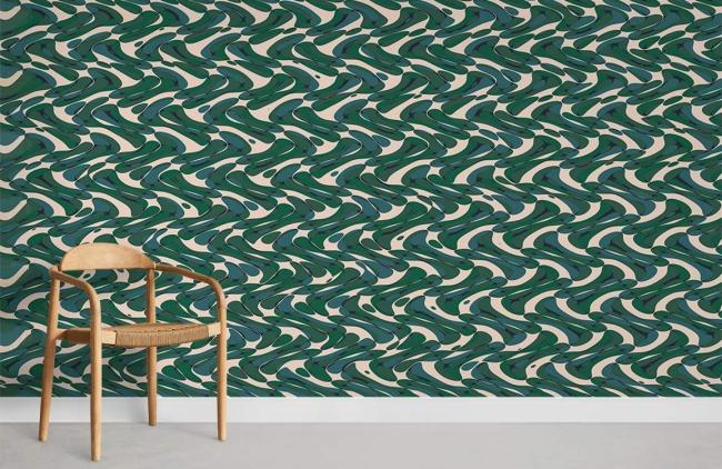 Art Decor | Abstract Green Wave Geometric Mural Non-Woven Wallpaper 1Roll Emerald Green Art Decor Art Decor