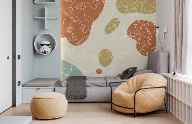 Art Decor | Abstract Line Art Neutral Mural Non-Woven Wallpaper 1ft2 Beige Art Decor Art Decor