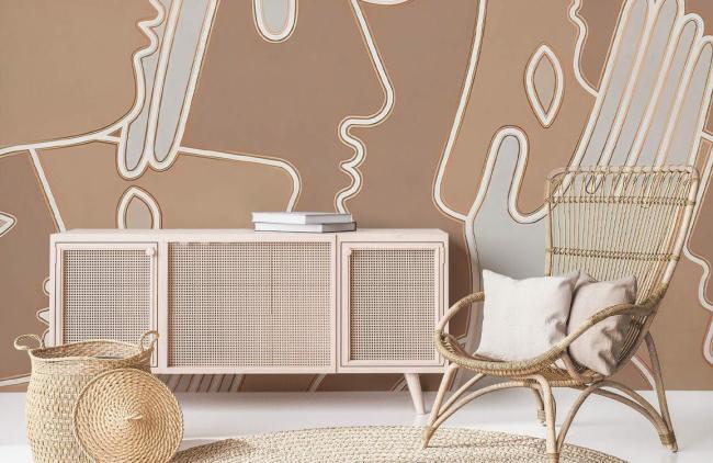 Art Decor | Abstract Line Art Neutral Non-Woven Wallpaper Mural 1ft2 Beige Art Decor Art Decor