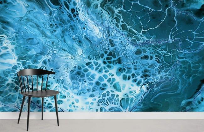 Art Decor | Abstract Teal Marble Effect Mural Non-Woven Wallpaper 1ft2 Teal Art Decor Art Decor