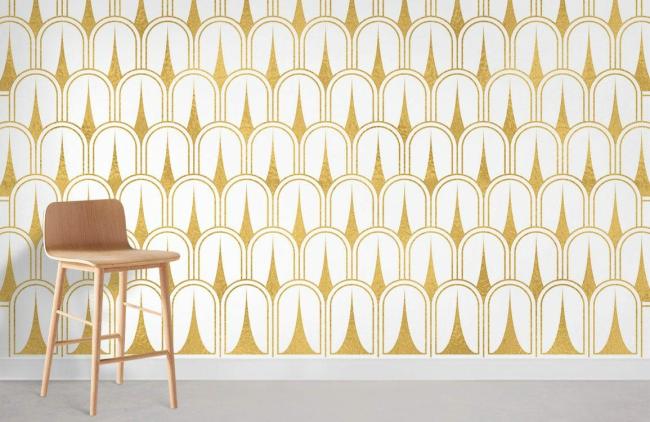 Art Decor | Art Deco Gold Arch Geometric Mural Non-Woven Wallpaper 1Roll Gold and White Art Decor Art Decor