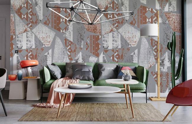 Art Decor | Geometric Abstract Art Deco Non-Woven Wallpaper Mural 1Roll Terracotta Grey Blend Design & Art Art Decor