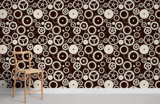 Art Decor | Industrial Gears Abstract Geometric Mural Non-Woven Wallpaper 1Roll Brown and Beige Art Decor Art Decor