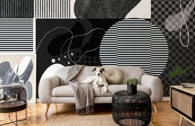 Art Decor | Modern Abstract Black and White Geometric Non-Woven Wallpaper 1ft2 Black and White Art Decor Art Decor