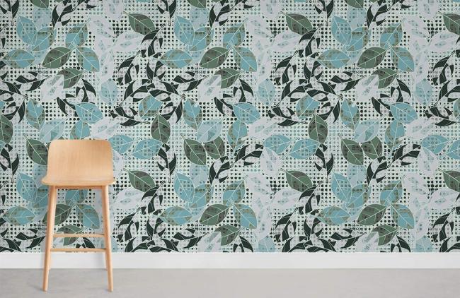 Art Decor | Modern Abstract Botanical Leaf Mural Non-Woven Wallpaper 1Roll Teal and Grey Art Decor Art Decor