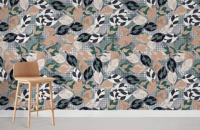 Art Decor | Modern Geometric Leaf Pattern Mural Non-Woven Wallpaper 1Roll Beige, Green, Grey Art Decor Art Decor