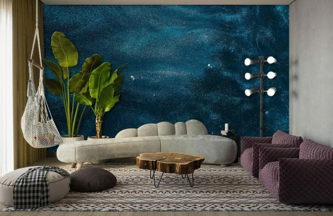 Art Decor | Mystical Midnight Blue Glitter Mural Non-Woven Wallpaper 1ft2 Navy Art Decor Art Decor